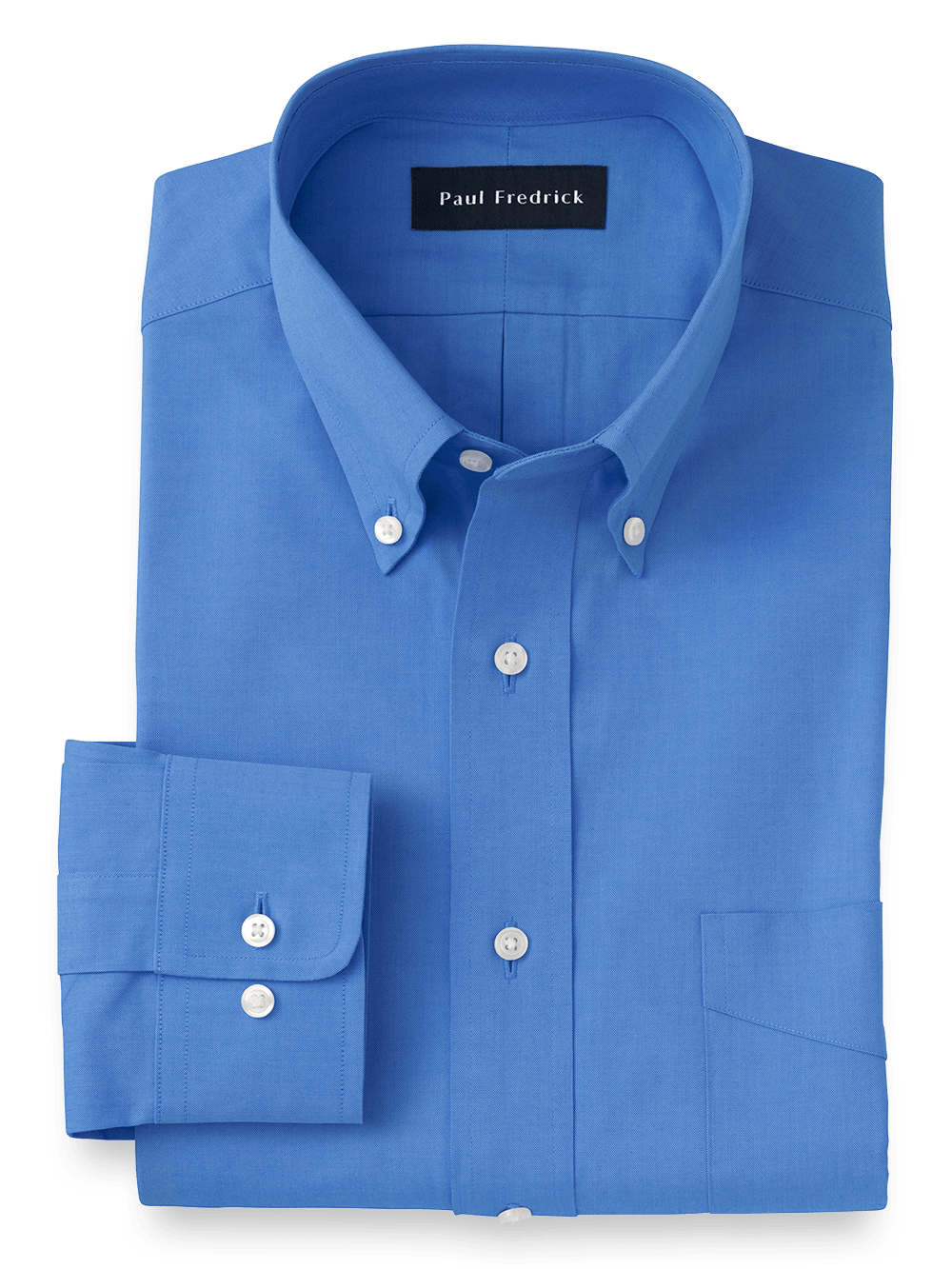 Product Image of Pure Cotton Pinpoint Solid Color Button Down Collar Dress Shirt-French Blue