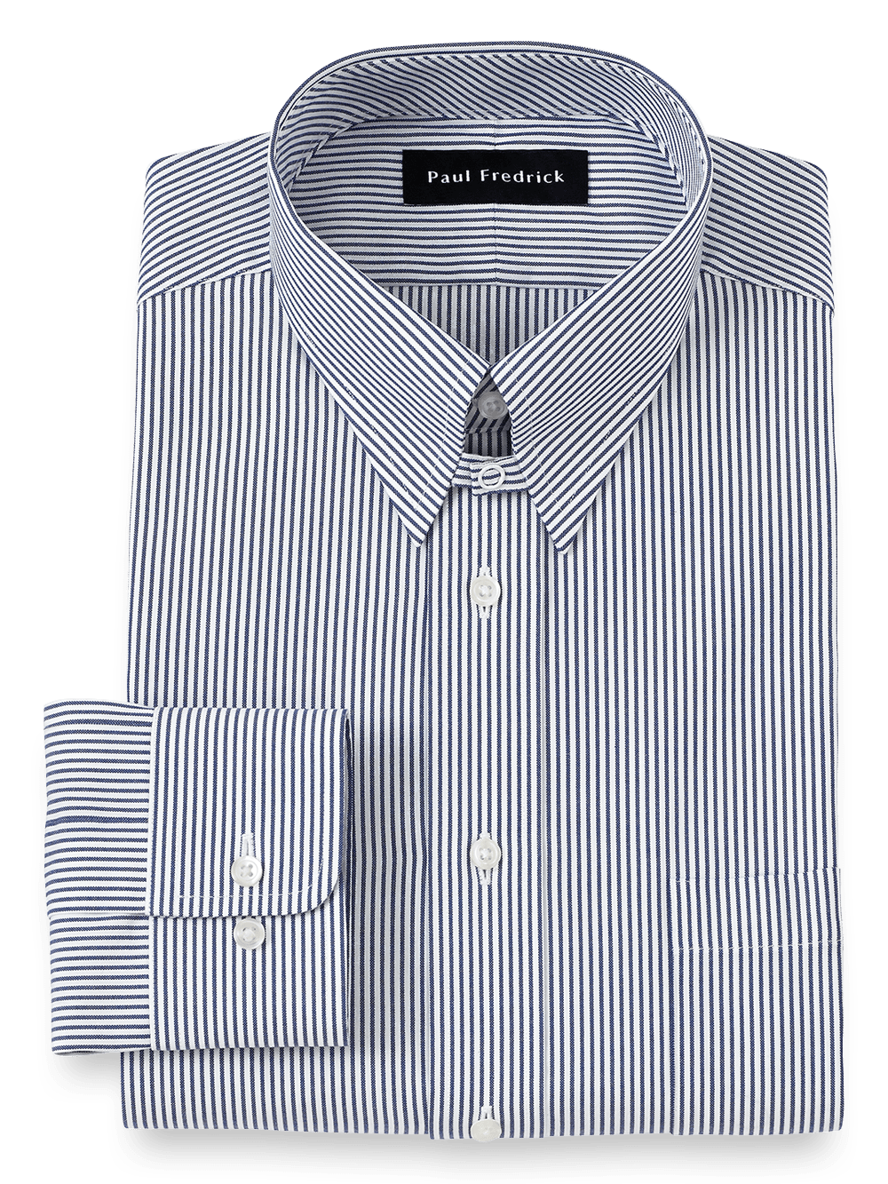 Product Image of Pure Cotton Pinpoint Solid Color Snap Tab Collar Dress Shirt-Blue Stripe