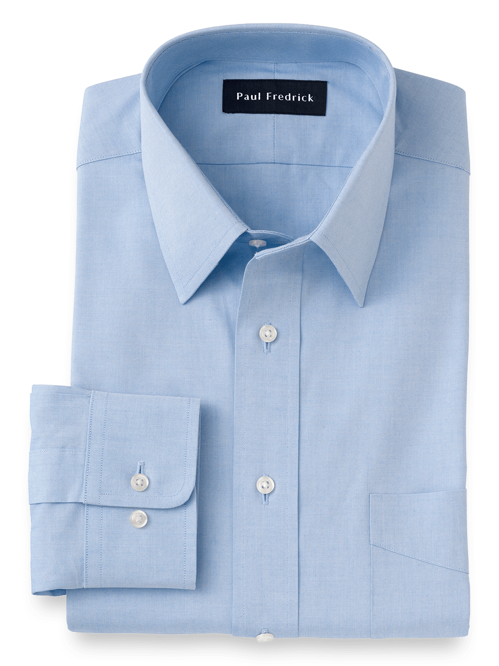 Product Image of Pure Cotton Pinpoint Solid Color Straight Collar Dress Shirt-Blue