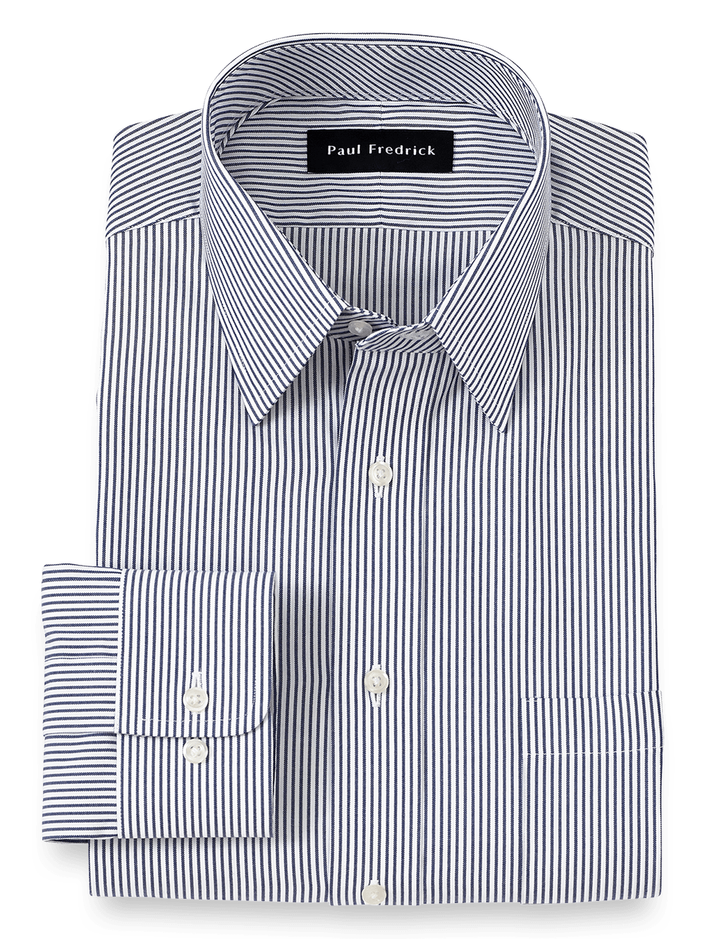 Product Image of Pure Cotton Pinpoint Solid Color Straight Collar Dress Shirt-Blue Stripe