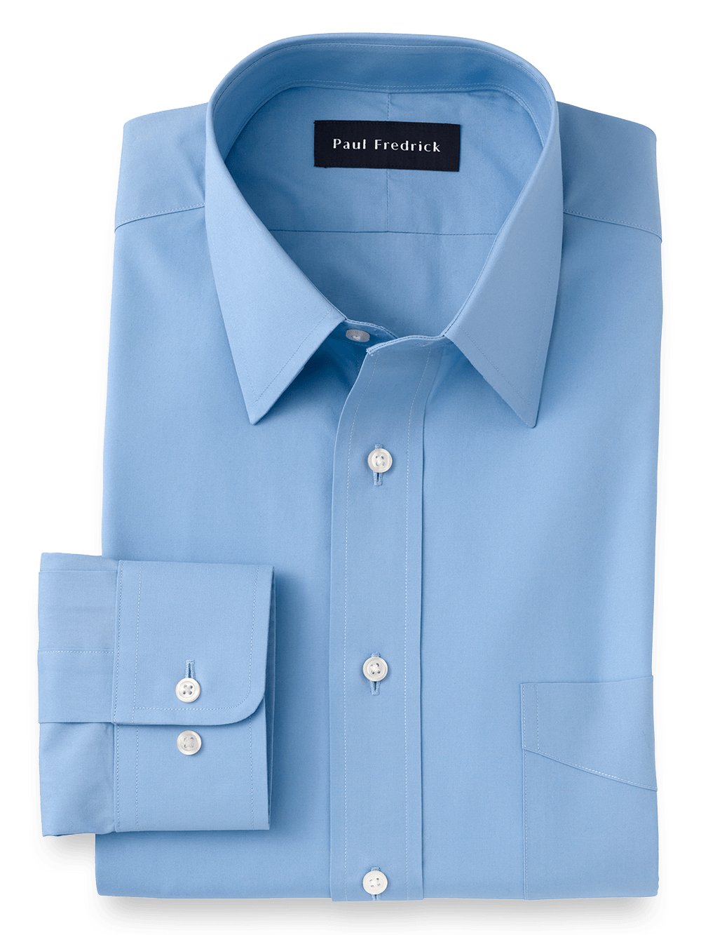 Product Image of Pure Cotton Broadcloth Solid Color Straight Collar Dress Shirt-Blue