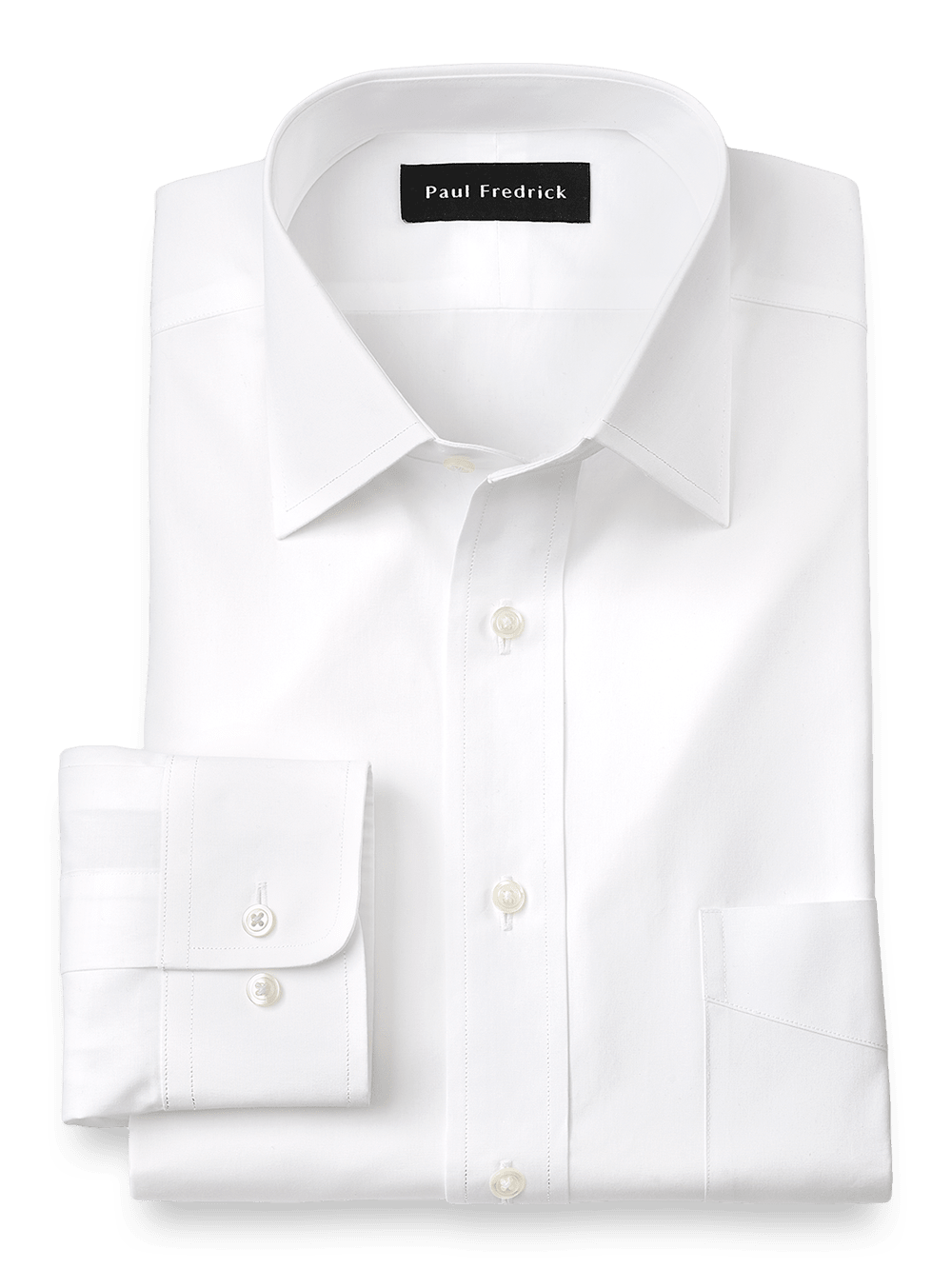 Product Image of Pure Cotton Broadcloth Solid Color Spread Collar Dress Shirt-White