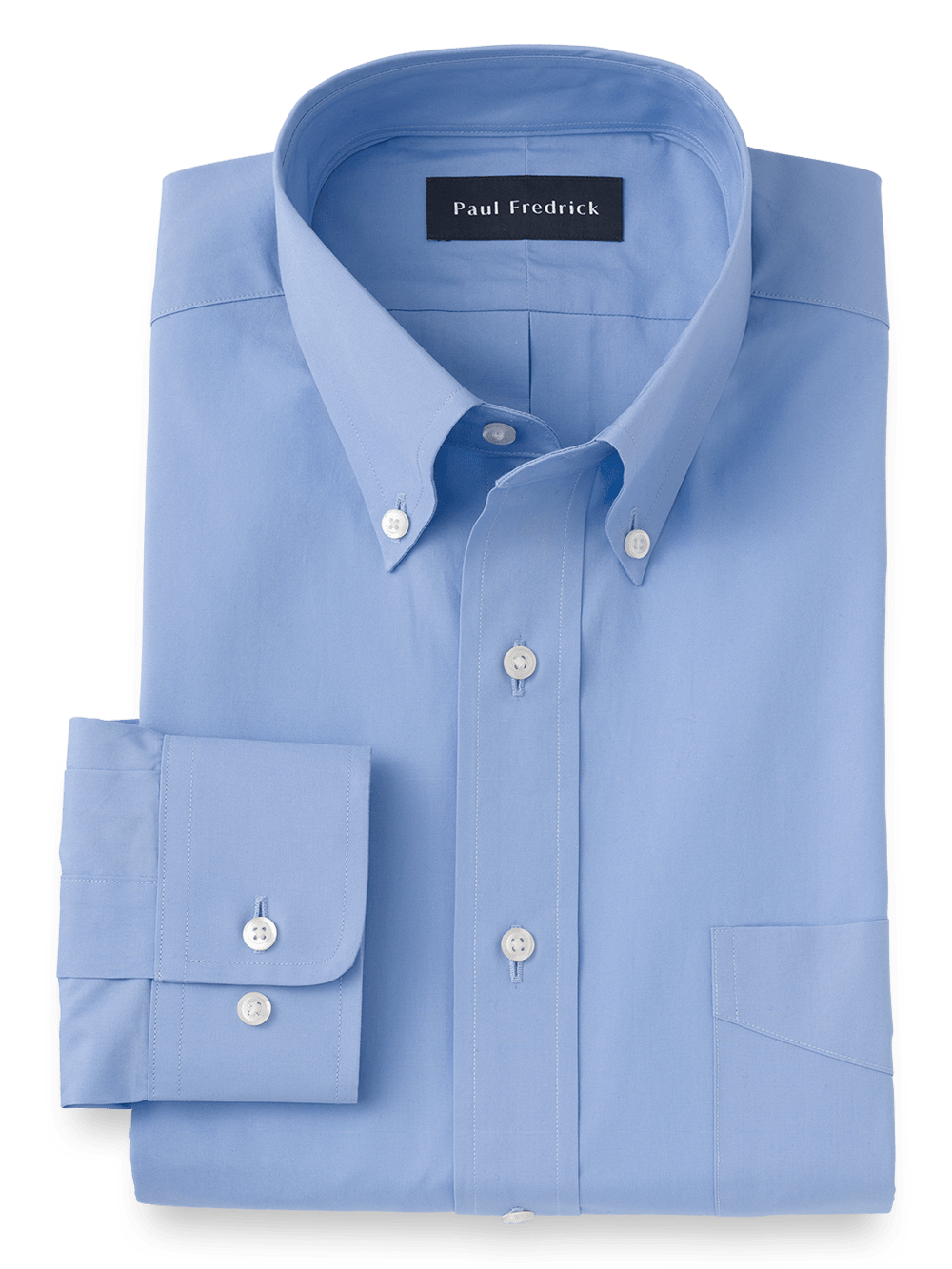 Product Image of Pure Cotton Broadcloth Solid Color Button Down Collar Dress Shirt-Blue