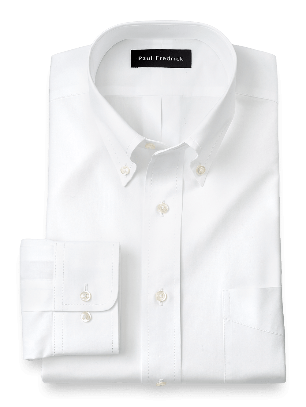 Product Image of Pure Cotton Broadcloth Solid Color Button Down Collar Dress Shirt-White
