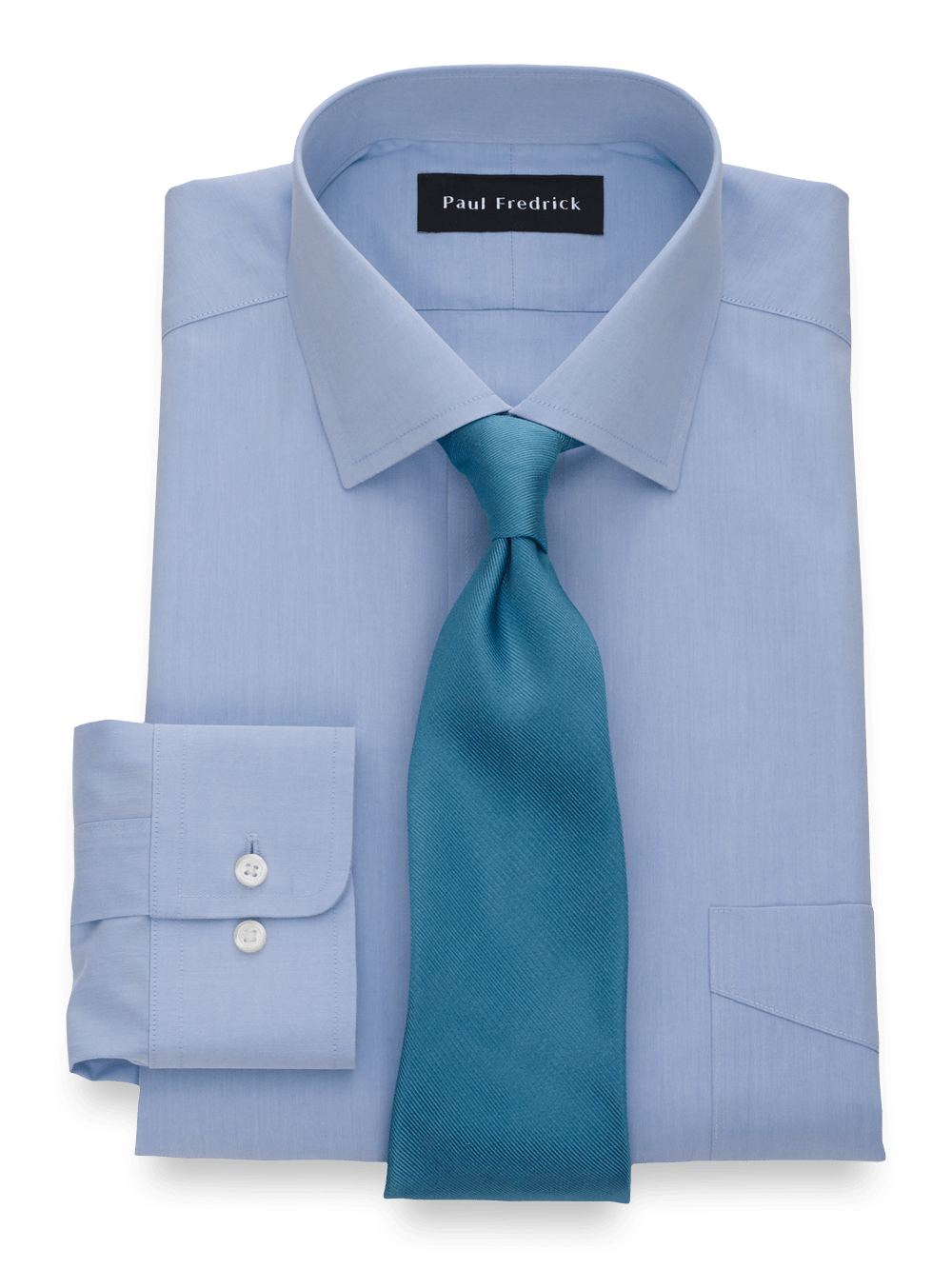 Product Image of Non-iron Cotton Broadcloth Solid Color Spread Collar Dress Shirt-Blue