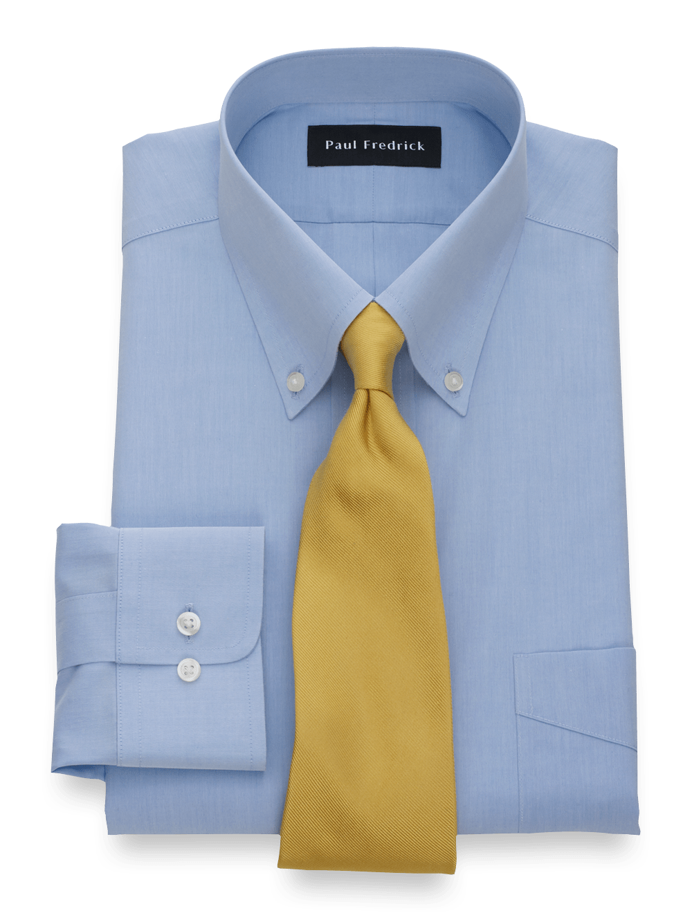 Product Image of Non-iron Cotton Broadcloth Solid Color Button Down Collar Dress Shirt-Blue