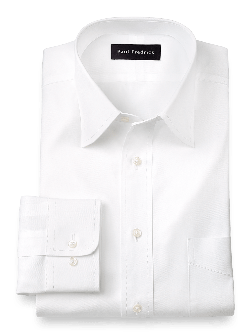 Product Image of Pure Cotton Pinpoint Solid Color Varsity Spread Collar Dress Shirt-White