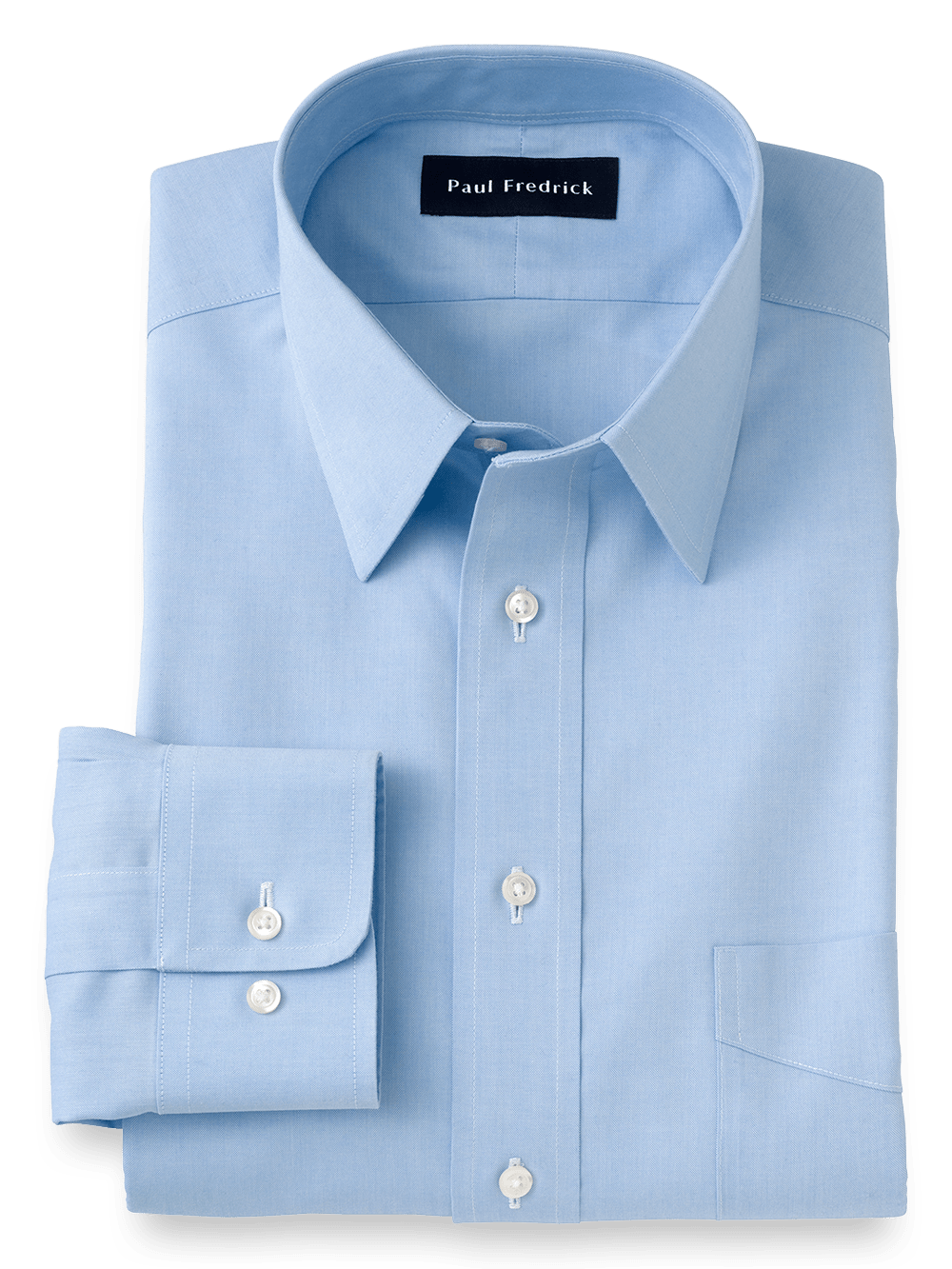Product Image of Impeccable Non-iron Cotton Pinpoint Solid Color Straight Collar Dress Shirt-Blue