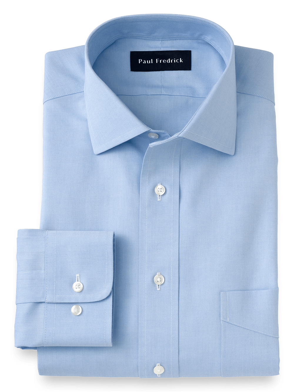 Product Image of Impeccable Non-iron Cotton Pinpoint Solid Color Spread Collar Dress Shirt-Blue