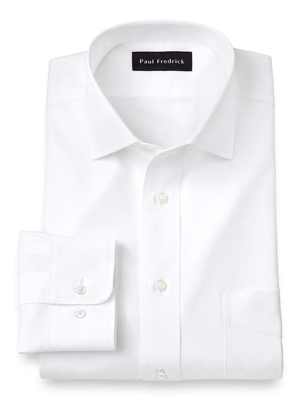 Product Image of Impeccable Non-iron Cotton Pinpoint Solid Color Spread Collar Dress Shirt-White