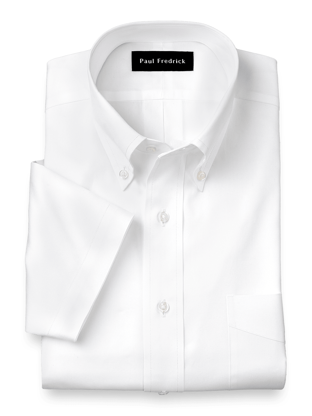Product Image of Pure Cotton Pinpoint Solid Color Button Down Collar Short Sleeve Dress Shirt-White