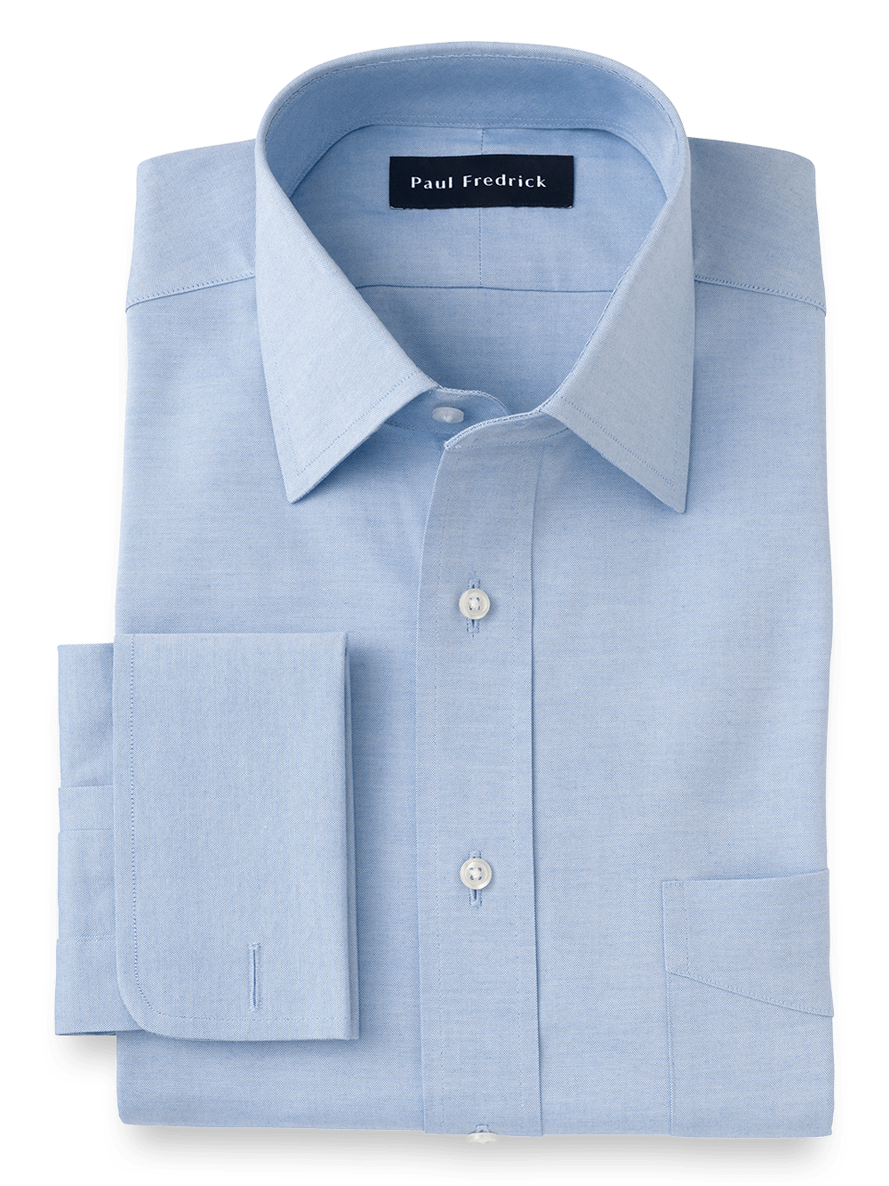 Product Image of Pure Cotton Pinpoint Solid Color Spread Collar French Cuff Dress Shirt-Blue