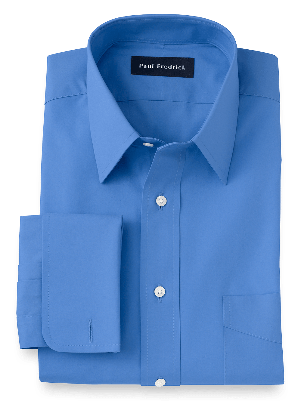 Product Image of Pure Cotton Broadcloth Solid Color Straight Collar French Cuff Dress Shirt-French Blue