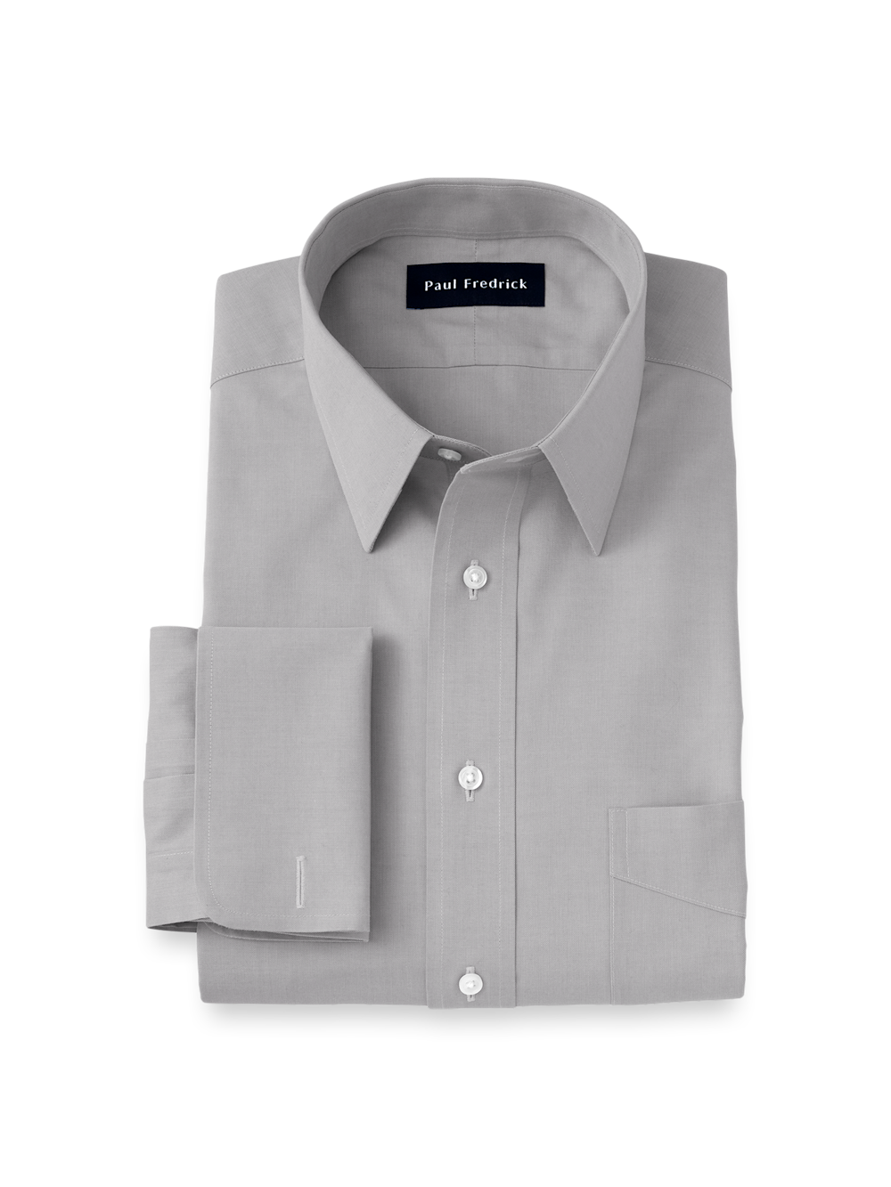 Product Image of Non-iron Cotton Pinpoint Solid Point Collar French Cuff Dress Shirt-Grey
