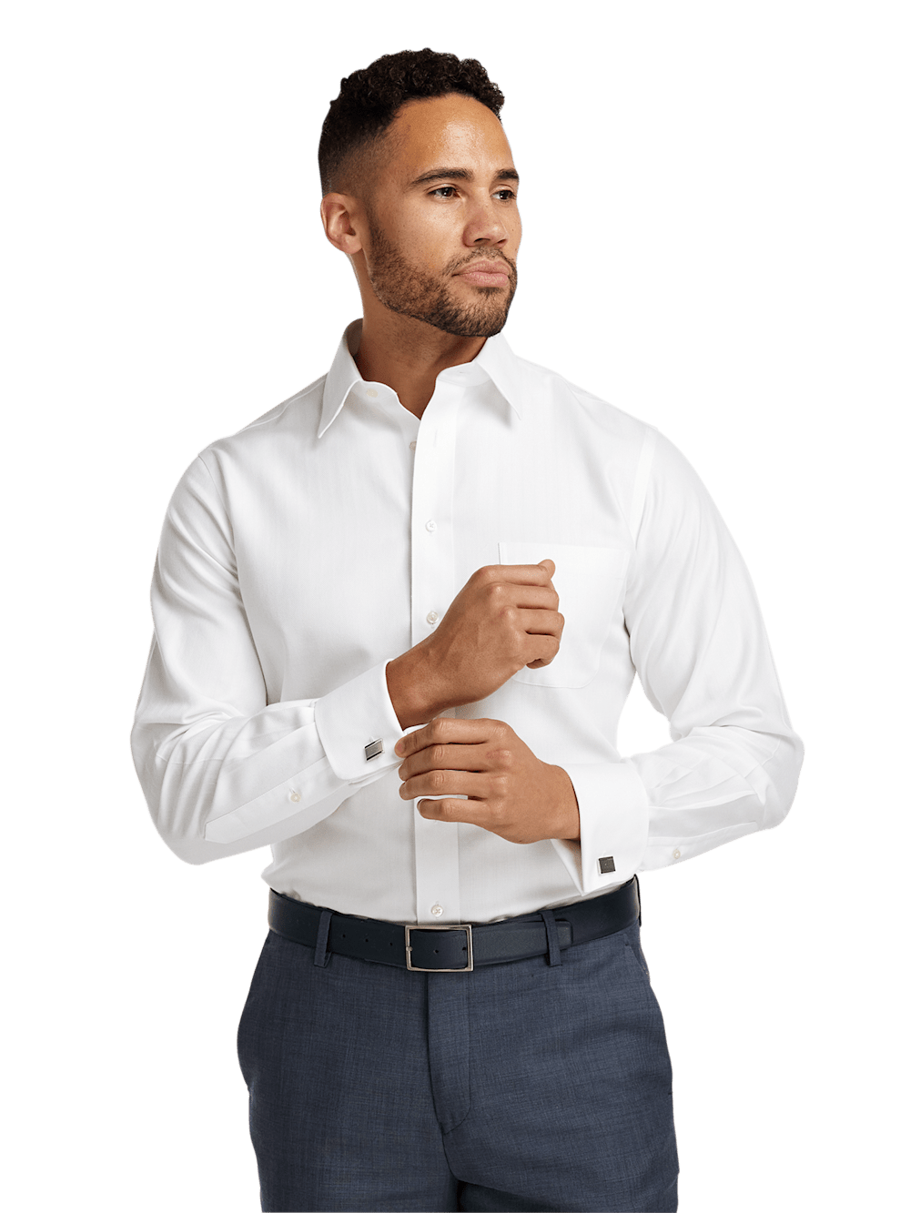 Alternate Image of Non-iron Cotton Herringbone Point Collar French Cuff Dress Shirt-1