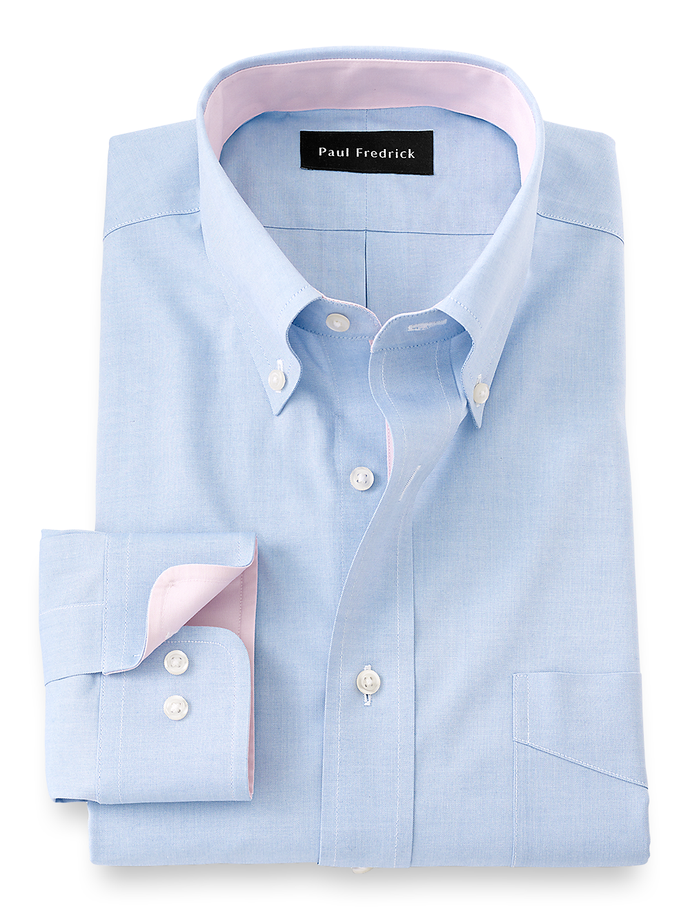 Product Image of Non-iron Cotton Solid Dress Shirt With Contrast Trim-Blue