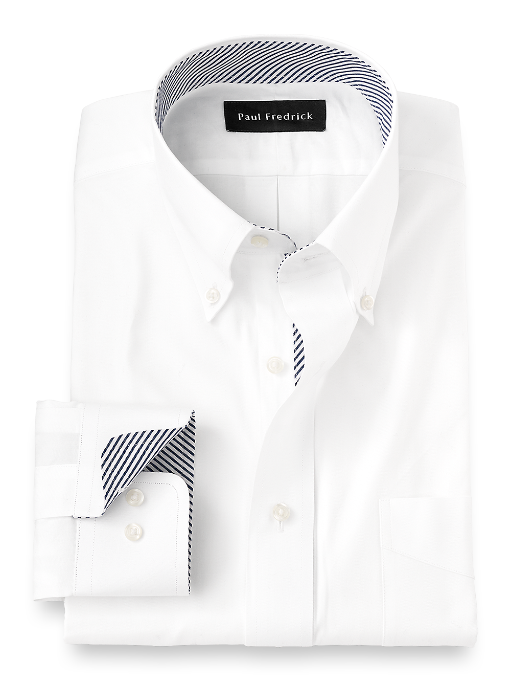 Product Image of Pure Cotton Solid Dress Shirt With Contrast Trim-White