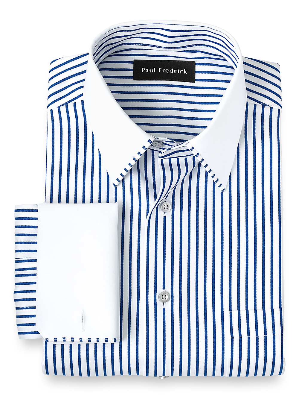 Product Image of Non-iron Cotton Stripe Dress Shirt With Contrast Trim-Blue