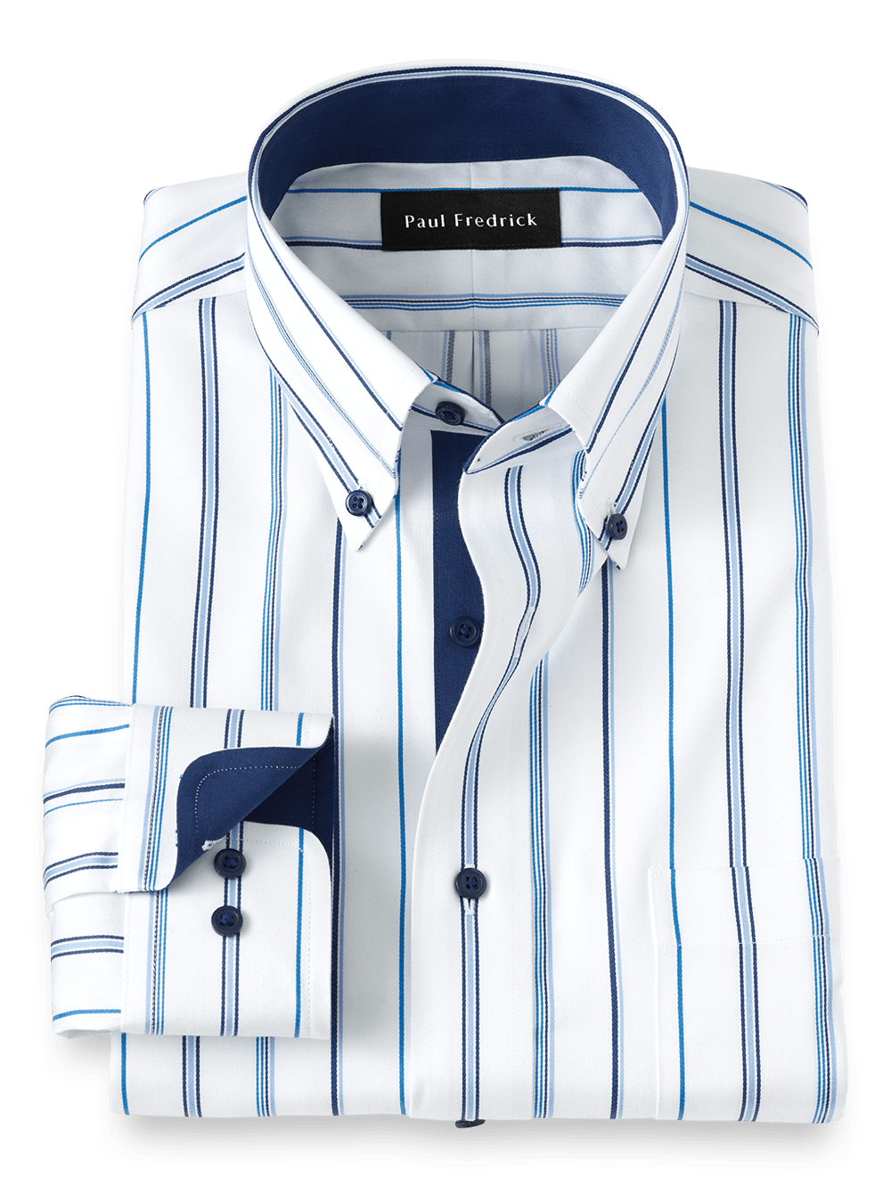 Product Image of Non-iron Cotton Stripe Dress Shirt With Contrast Trim-Blue
