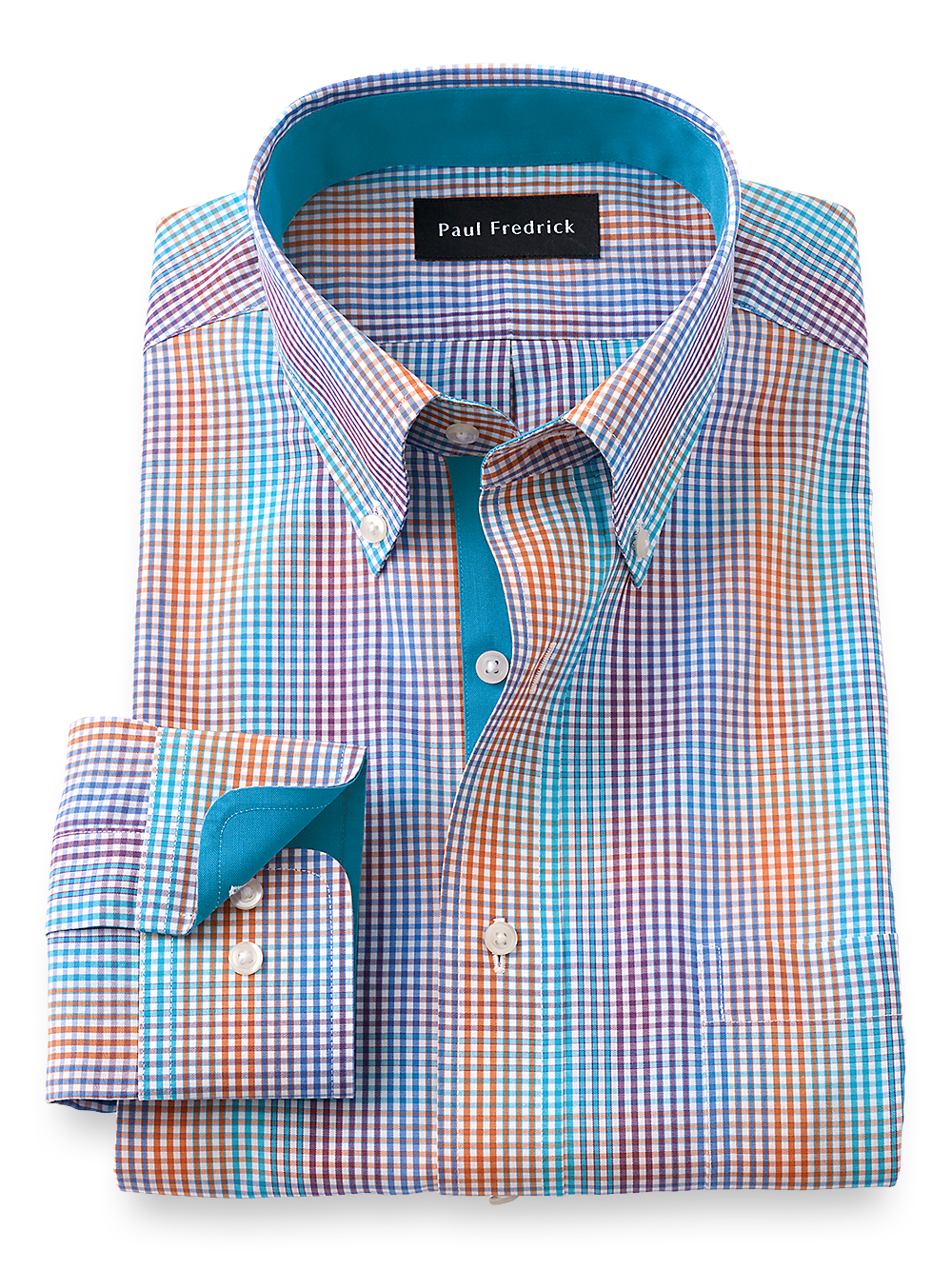 Product Image of Non-iron Cotton Tattersall Dress Shirt With Contrast Trim-Multi