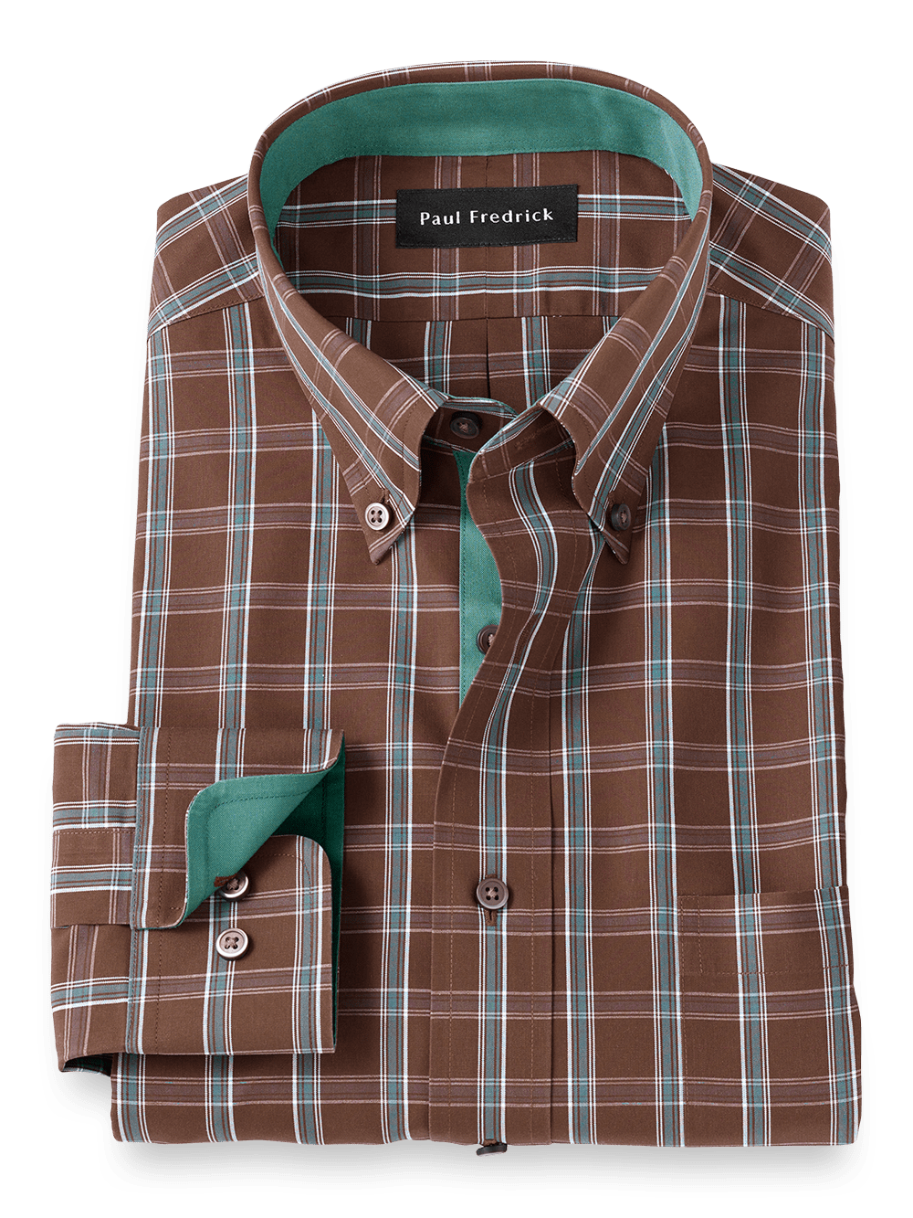 Product Image of Non-iron Cotton Windowpane Dress Shirt With Contrast Trim-Brown