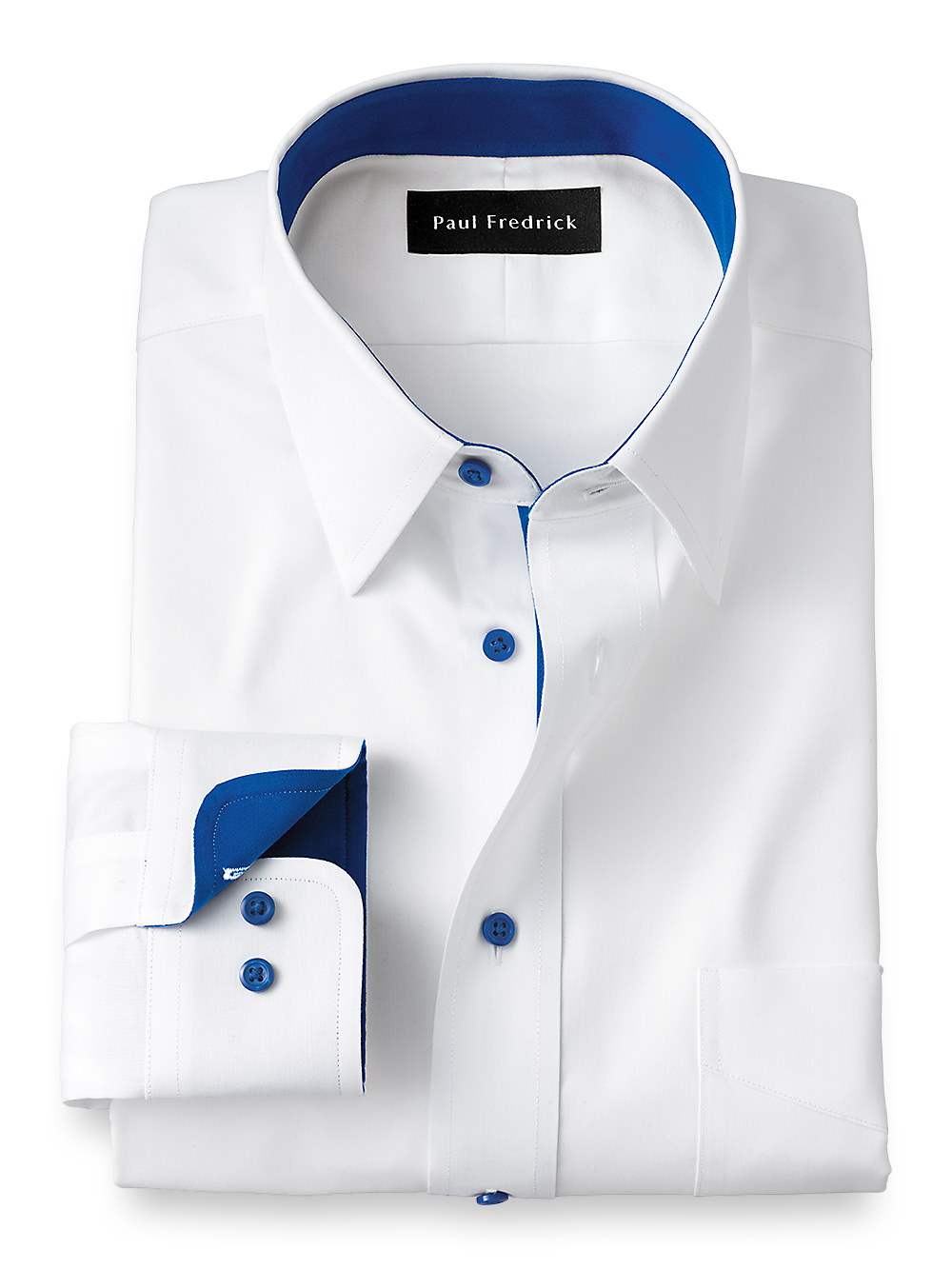 Product Image of Non-iron Cotton Solid Dress Shirt With Contrast Trim-White