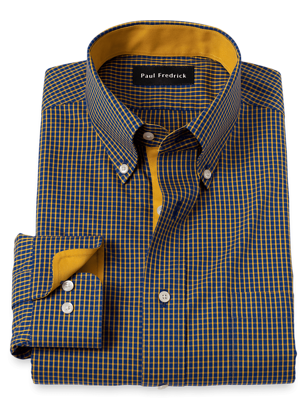 Product Image of Non-iron Cotton Check Dress Shirt With Contrast Trim-Navy/Gold