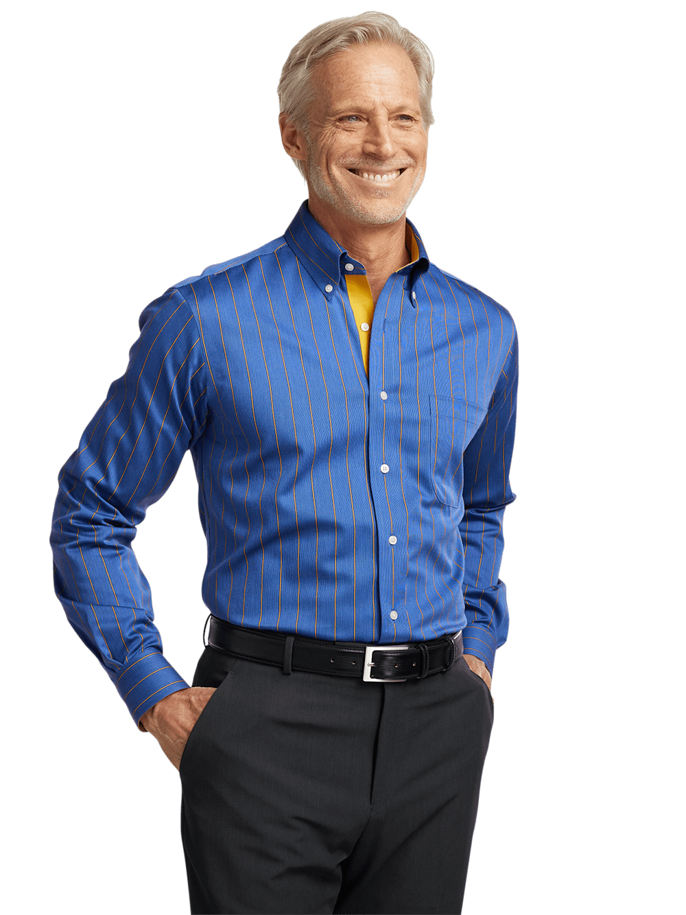 Alternate Image of Non-iron Cotton Stripe Dress Shirt With Contrast Trim-1