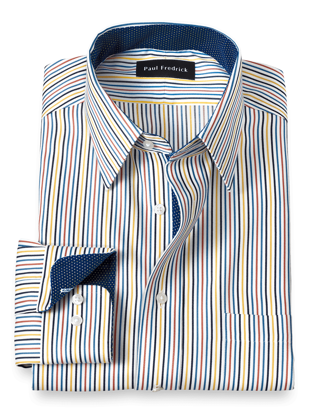 Product Image of Non-iron Cotton Stripe Dress Shirt With Contrast Trim-Multi