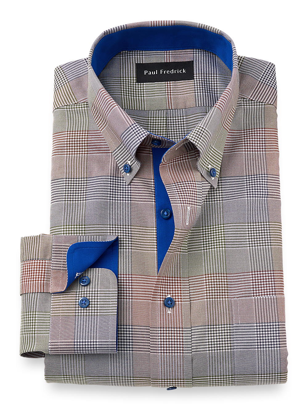 Product Image of Non-iron Cotton Plaid Dress Shirt With Contrast Trim-Multi