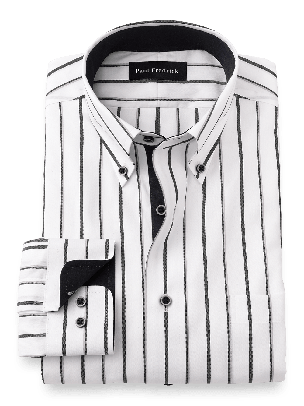 Product Image of Non-iron Cotton Stripe Dress Shirt With Contrast Trim-Black/White