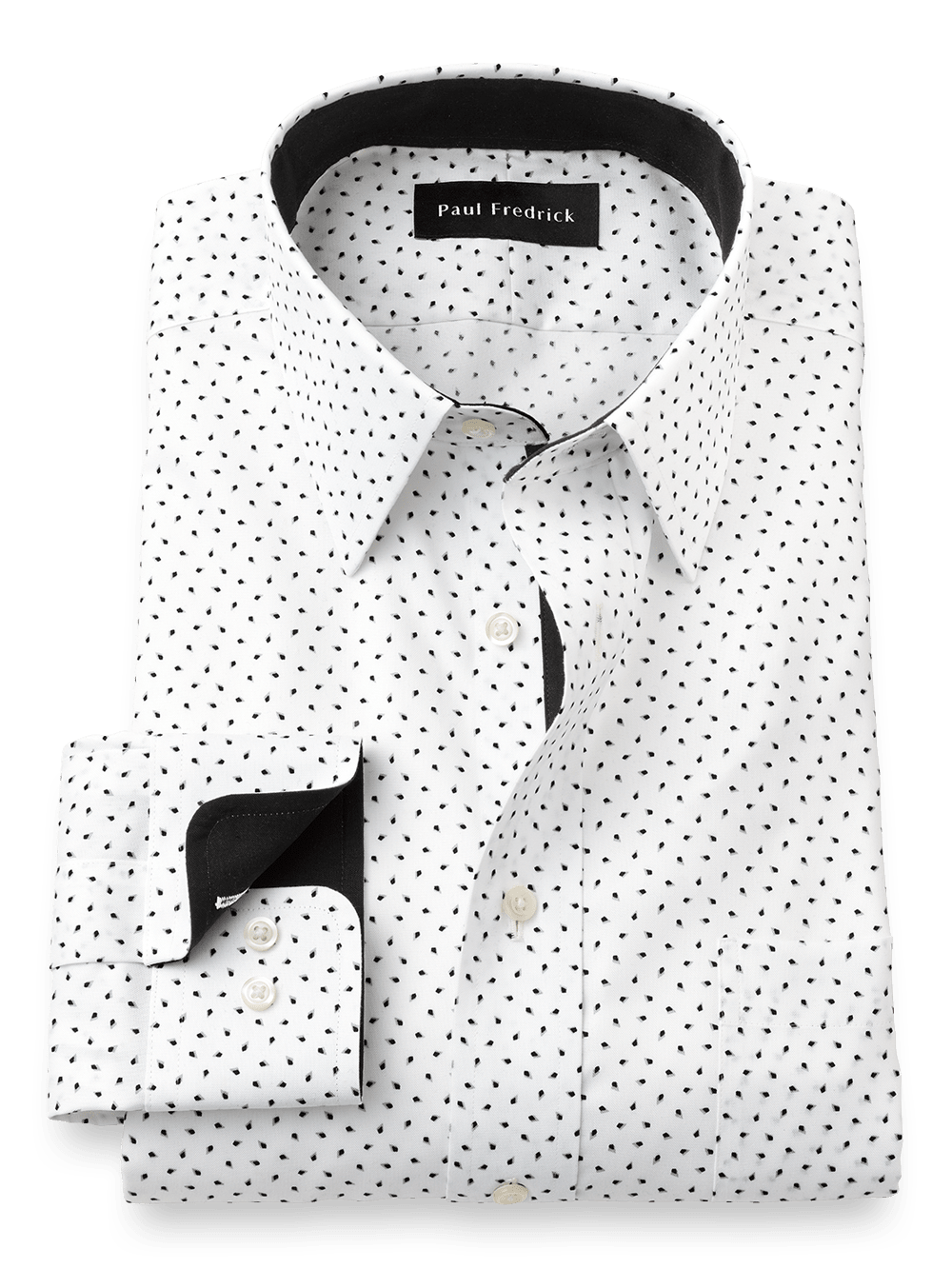Product Image of Non-iron Cotton Micro Print Dress Shirt With Contrast Trim-Black/White