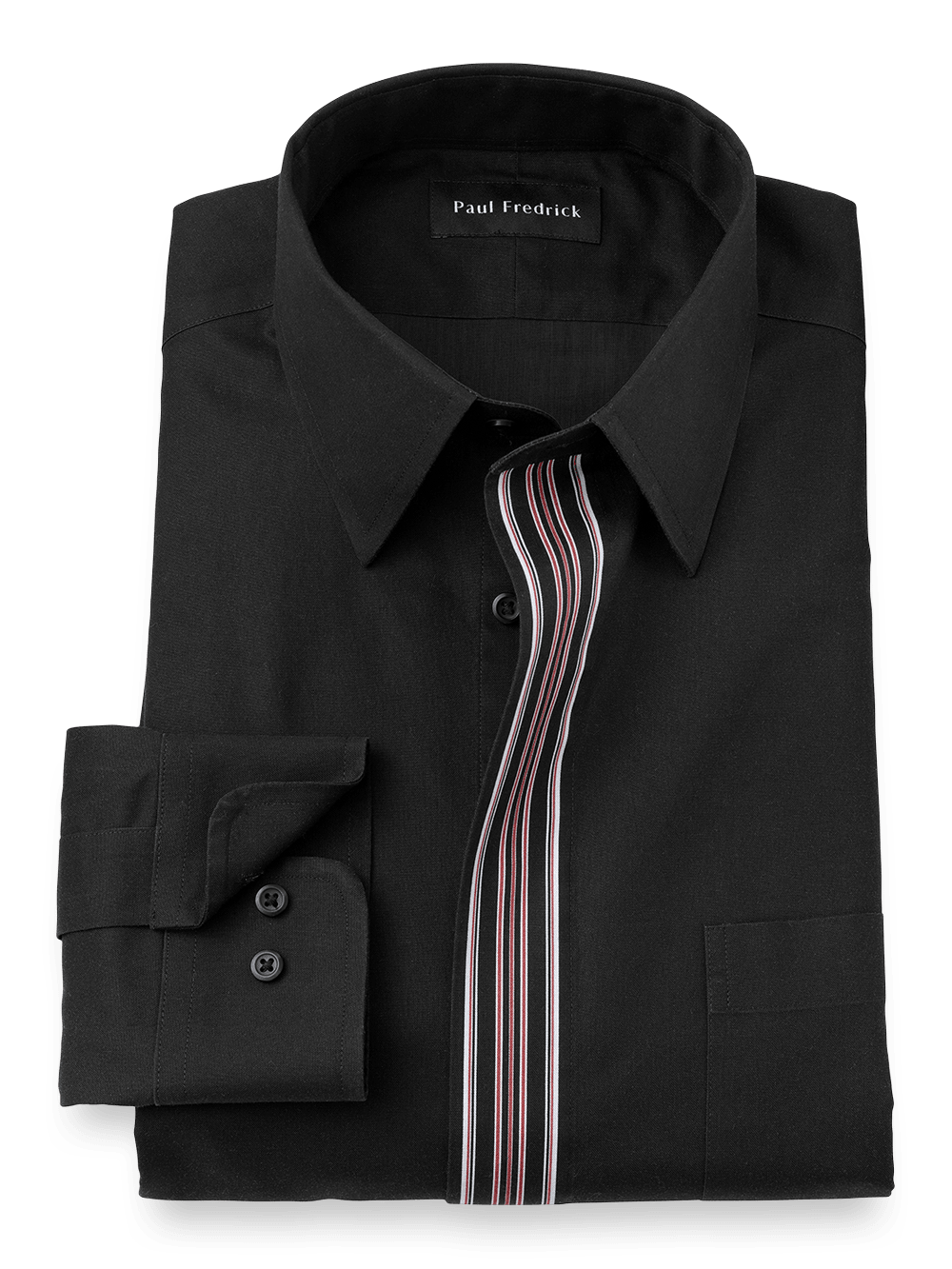Product Image of Non-iron Cotton Solid Dress Shirt With Contrast Trim-Black/Red