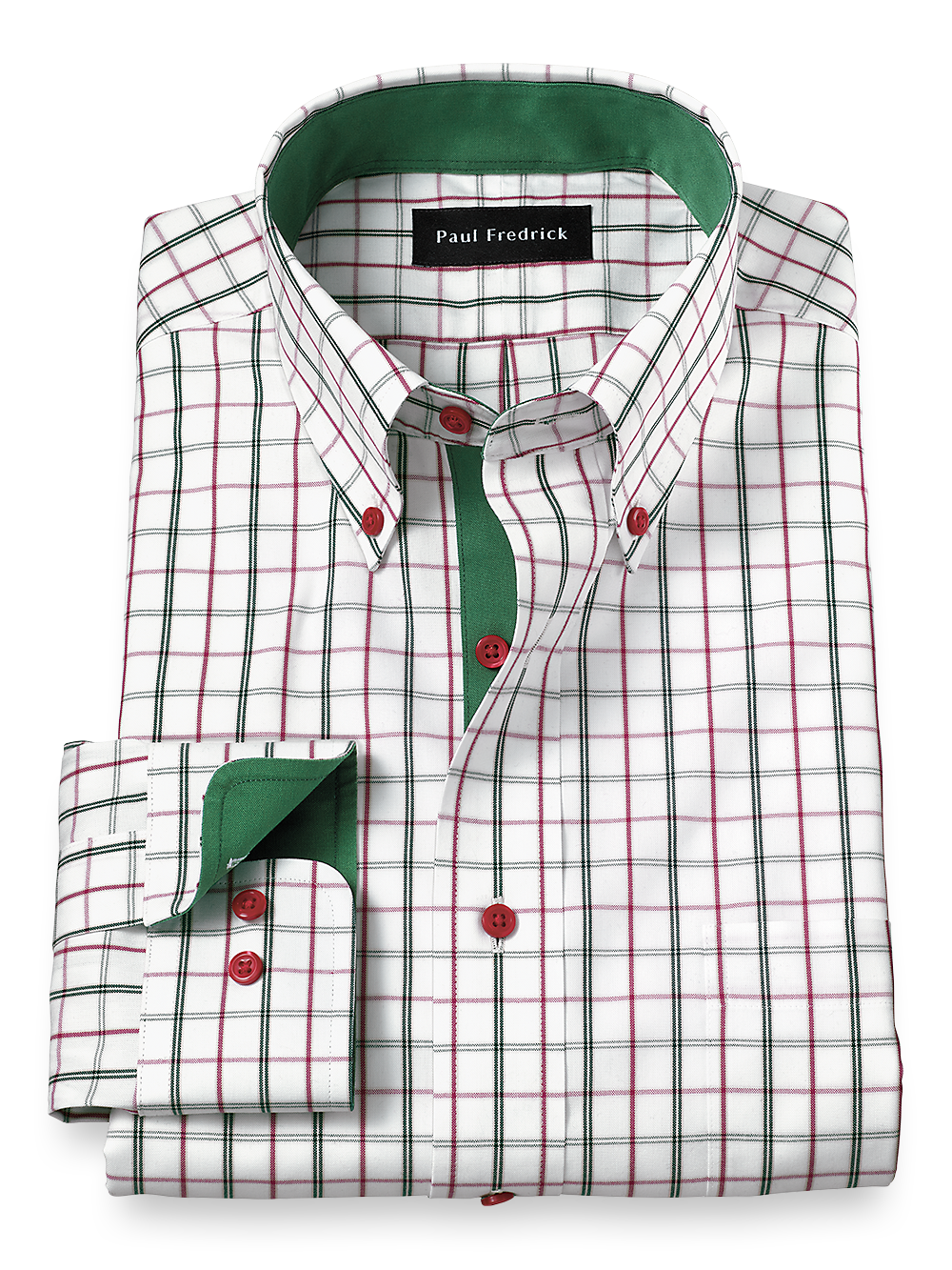 Product Image of Non-iron Cotton Windowpane Dress Shirt With Contrast Trim-Green