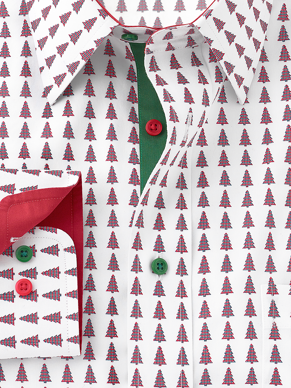 Alternate Image of Non-iron Cotton Christmas Tree Dress Shirt With Contrast Trim-1