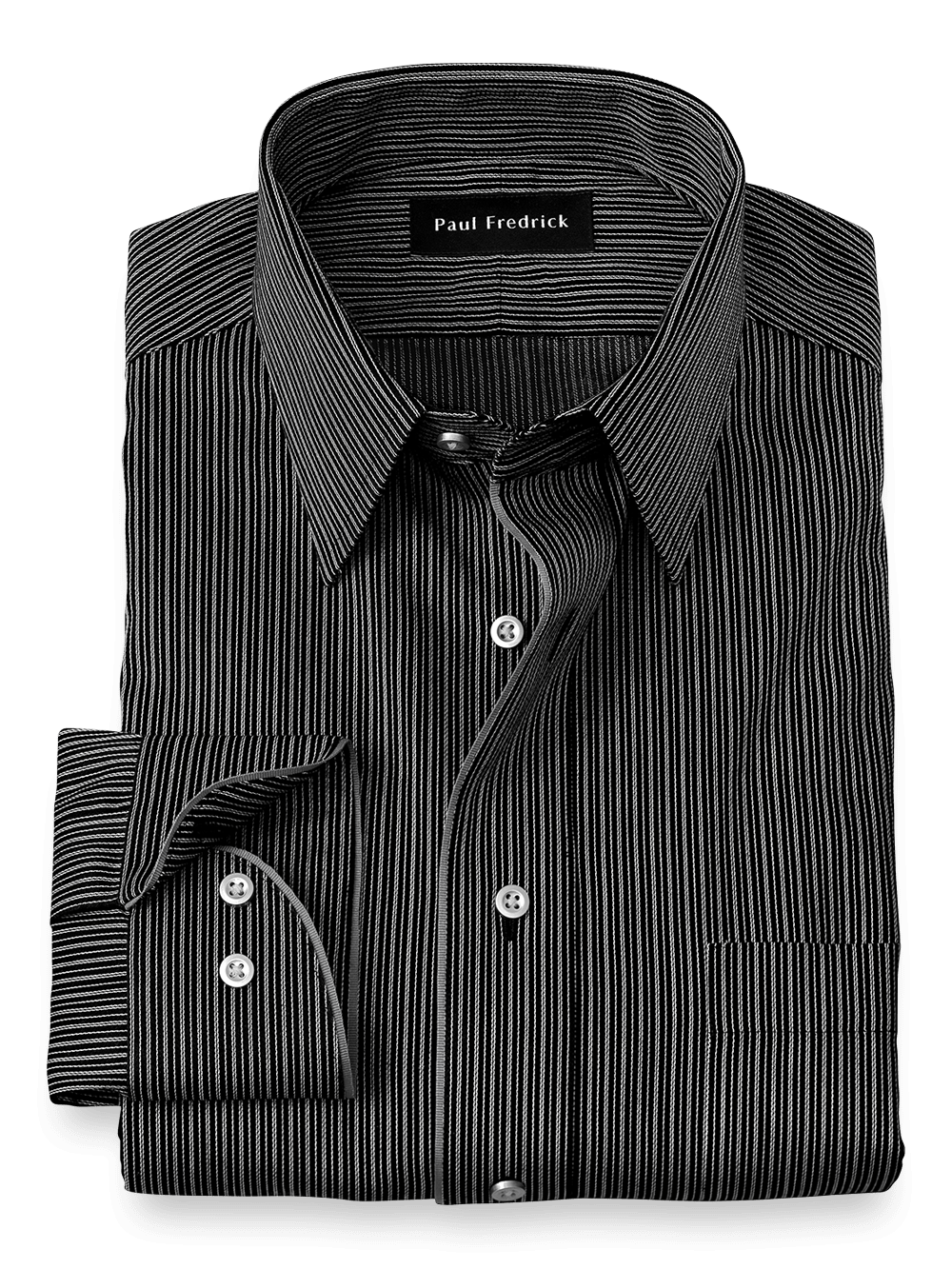 Product Image of Non-iron Cotton Stripe Dress Shirt With Contrast Trim-Black