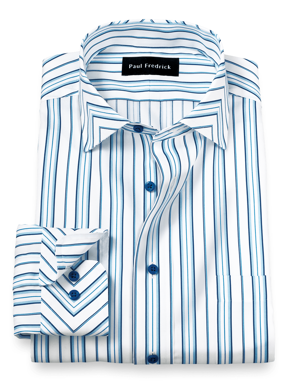 Product Image of Non-iron Cotton Stripe Dress Shirt With Contrast Trim-Blue