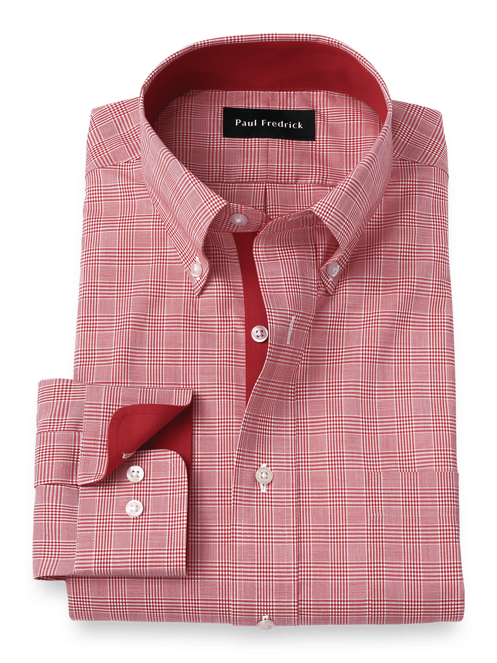 Product Image of Non-iron Cotton Plaid Dress Shirt With Contrast Trim-Red