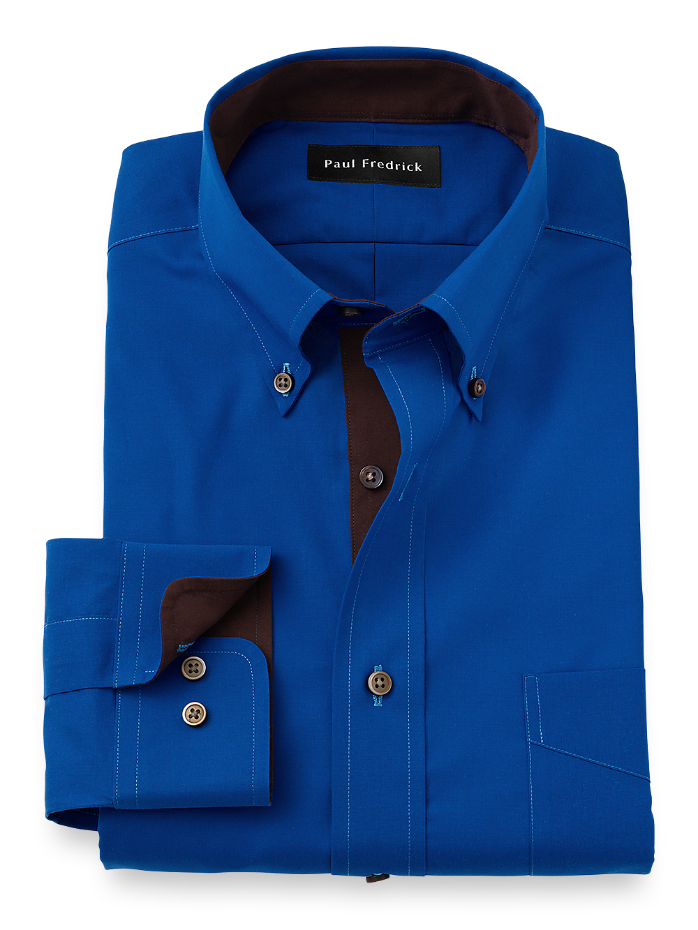 Product Image of Non-iron Cotton Solid Dress Shirt With Contrast Trim-Cobalt