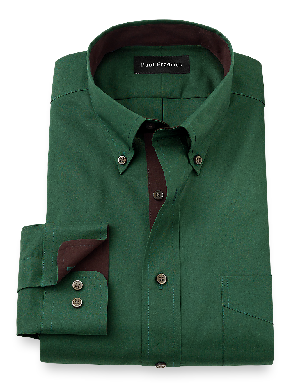 Product Image of Non-iron Cotton Solid Dress Shirt With Contrast Trim-Green