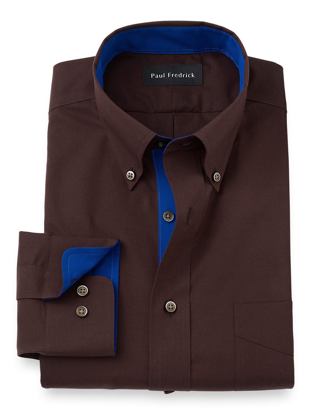 Product Image of Non-iron Cotton Solid Dress Shirt With Contrast Trim-Brown