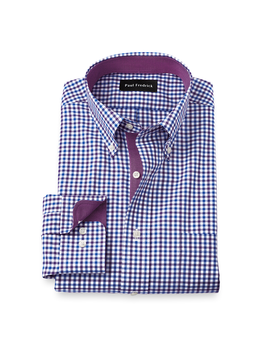 Product Image of Non-iron Cotton Gingham Dress Shirt With Contrast Trim-Blue/Purple