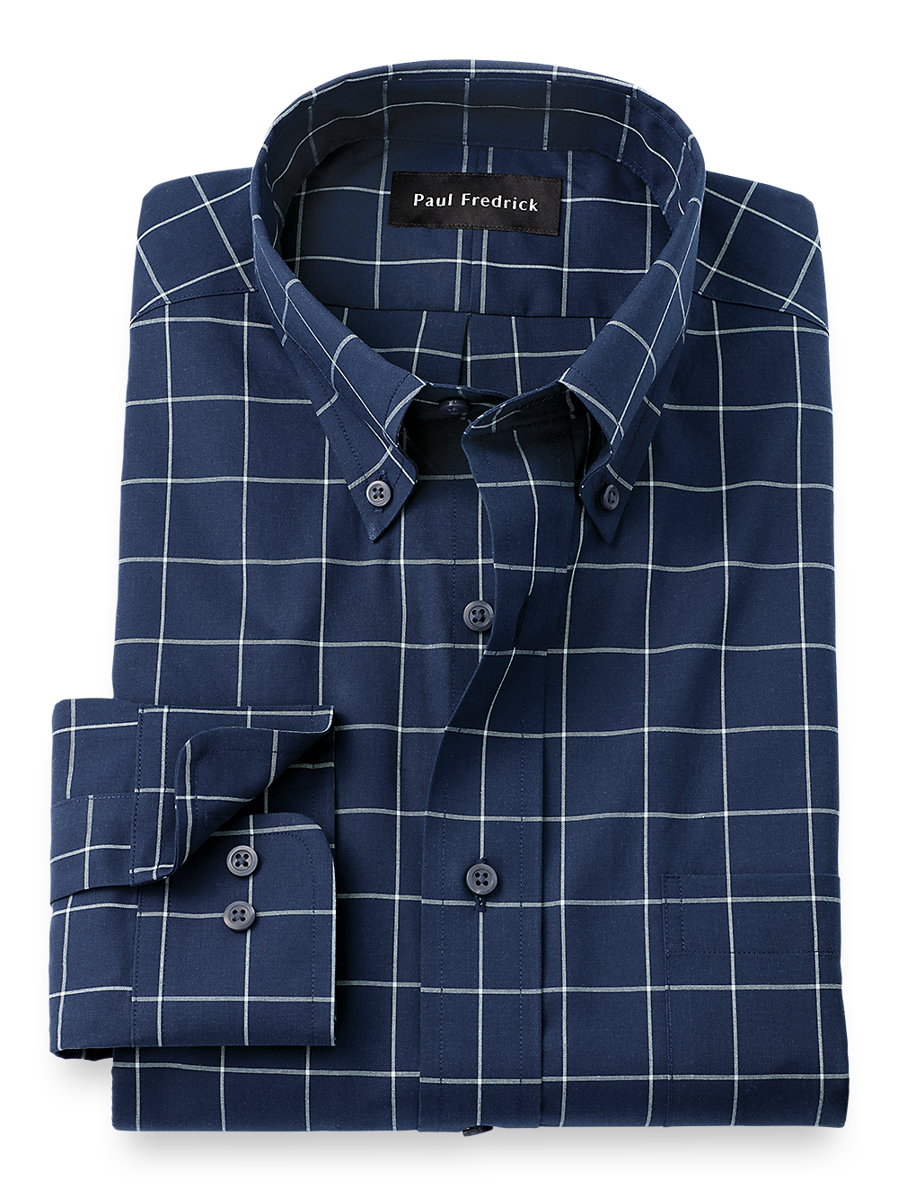 Product Image of Non-iron Cotton Windowpane Dress Shirt-Navy