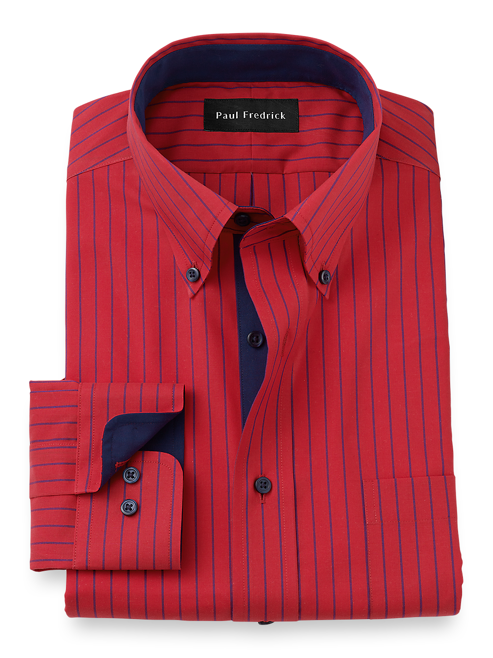 Product Image of Non-iron Cotton Stripe Dress Shirt With Contrast Trim-Red