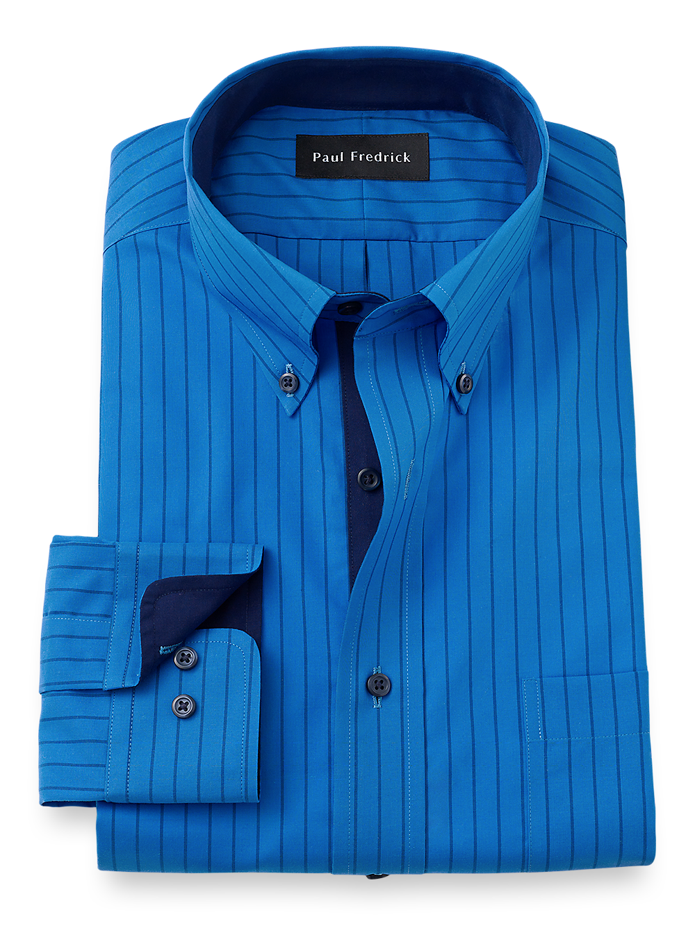 Product Image of Non-iron Cotton Stripe Dress Shirt With Contrast Trim-Blue