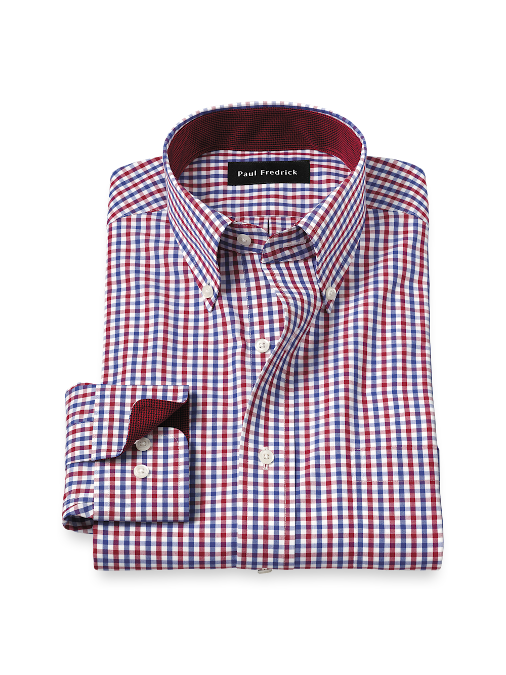 Product Image of Non-iron Cotton Gingham Dress Shirt With Contrast Trim-Blue/Red
