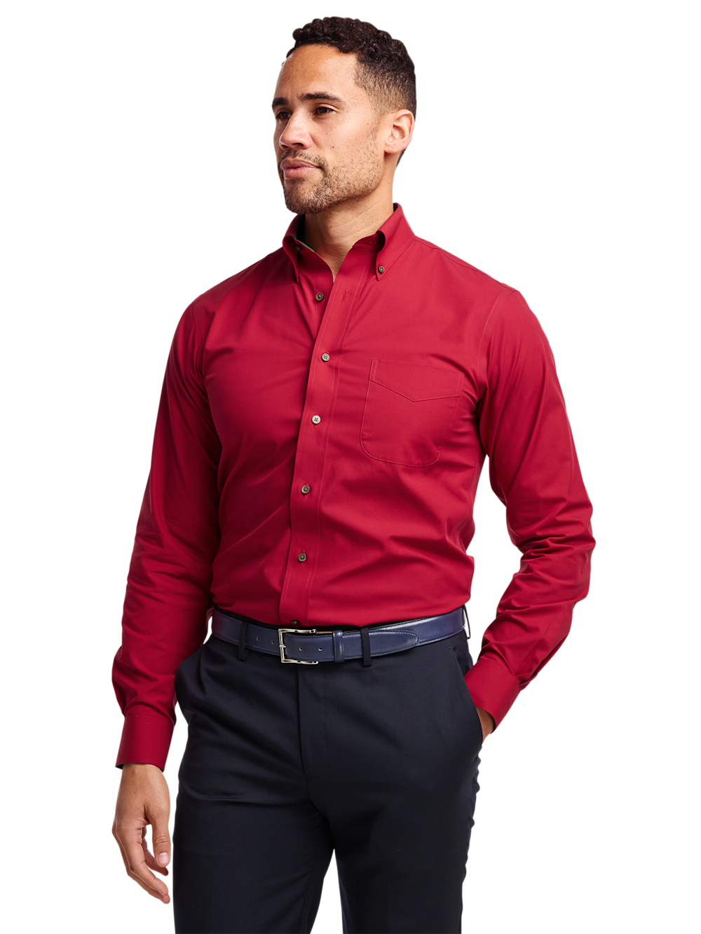 Alternate Image of Non-iron Cotton Solid Dress Shirt With Contrast Trim-1