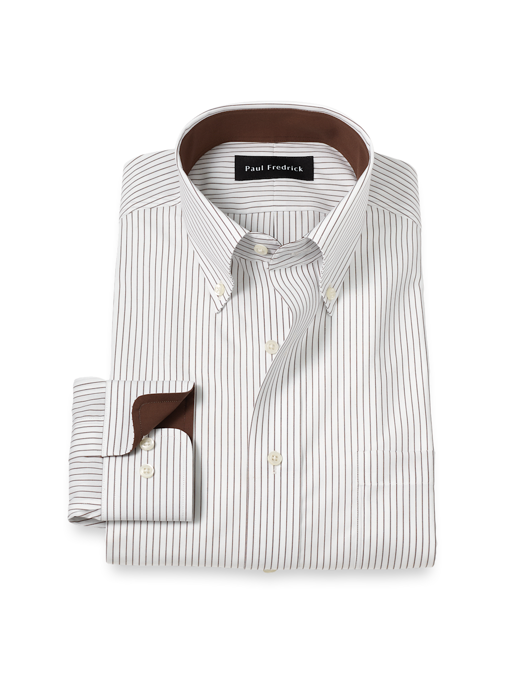 Product Image of Non-iron Cotton Stripe Dress Shirt With Contrast Trim-Brown