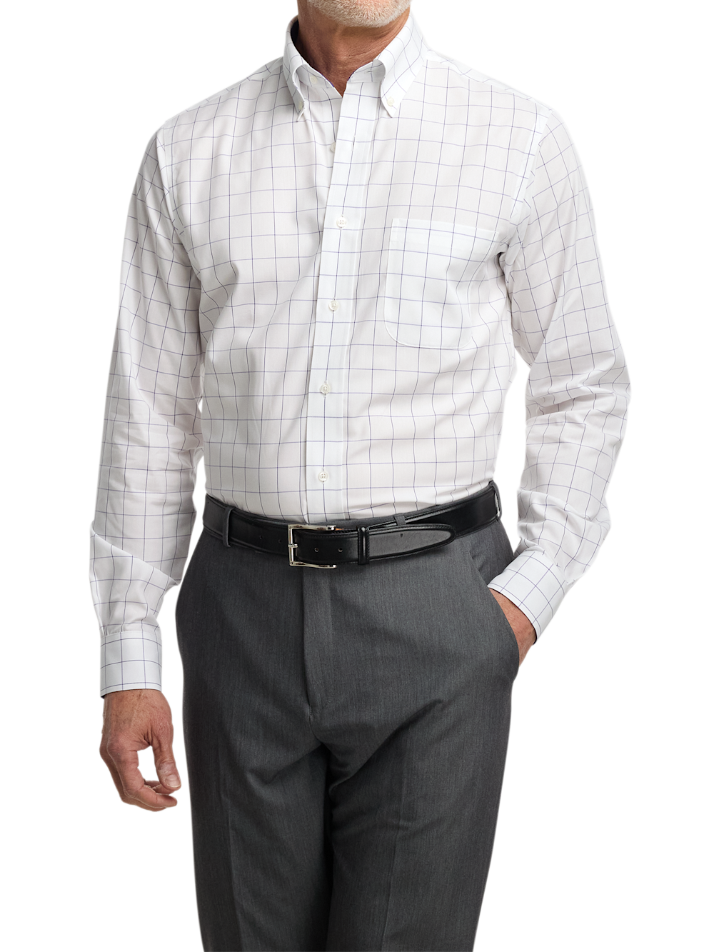 Alternate Image of Non-iron Cotton Windowpane Dress Shirt With Contrast Trim-1