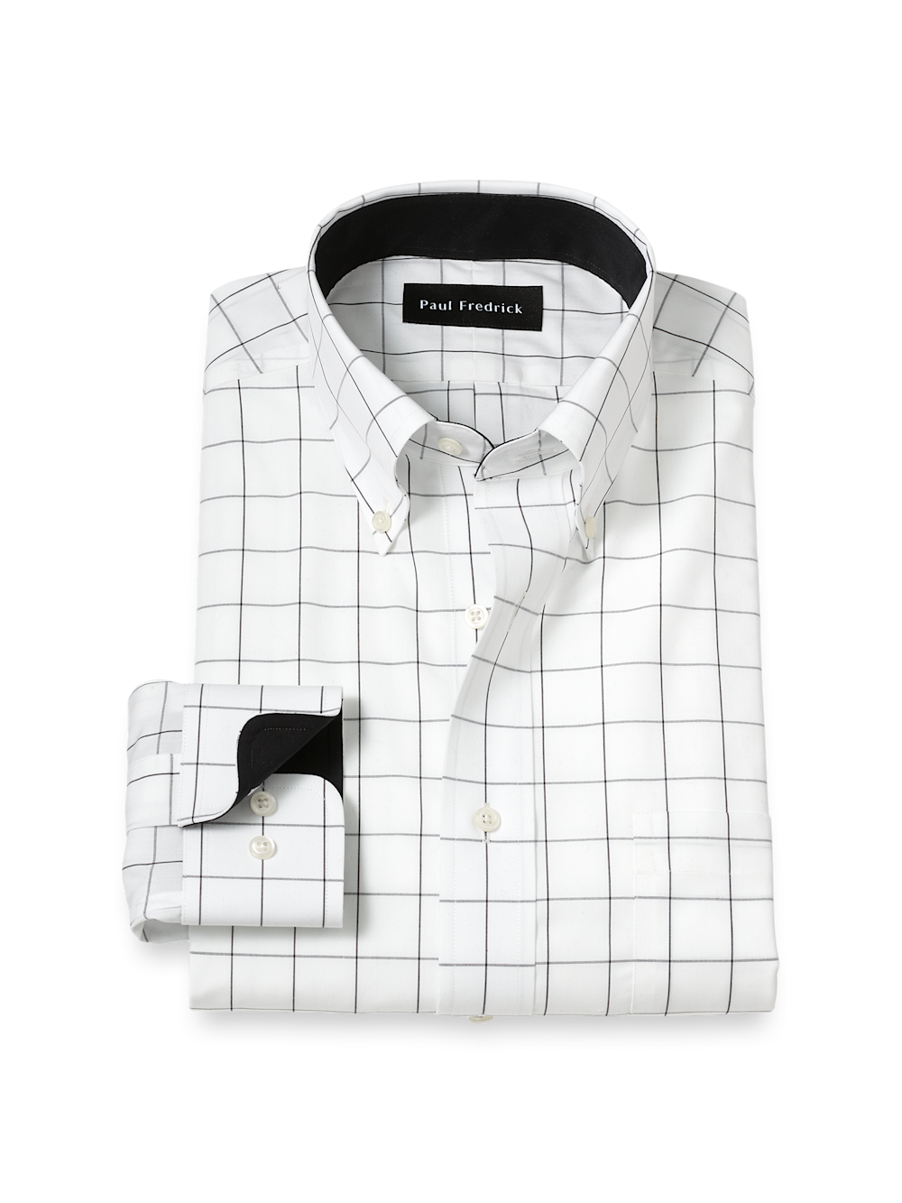 Product Image of Non-iron Cotton Windowpane Dress Shirt With Contrast Trim-Black